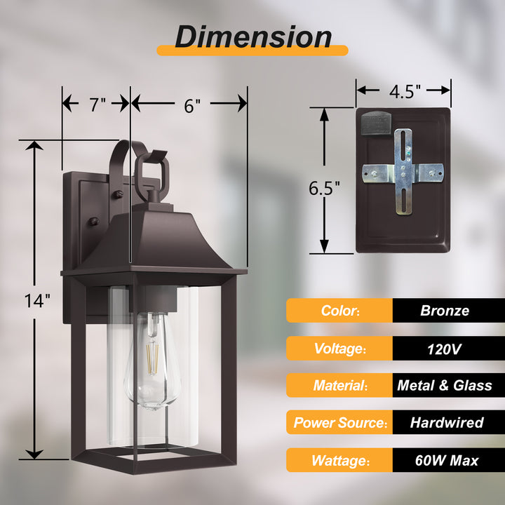 1 - Light Black Outdoor Wall Lantern with Clear Glass #7038