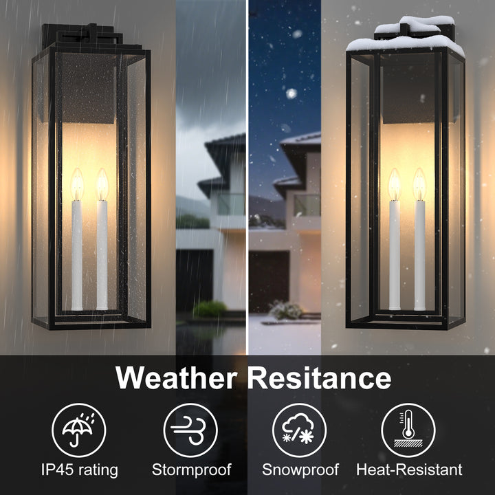Harbor Black and Gold Base Outdoor Wall Light with Dusk to Dawn and Clear Tempered Glass #OW7102