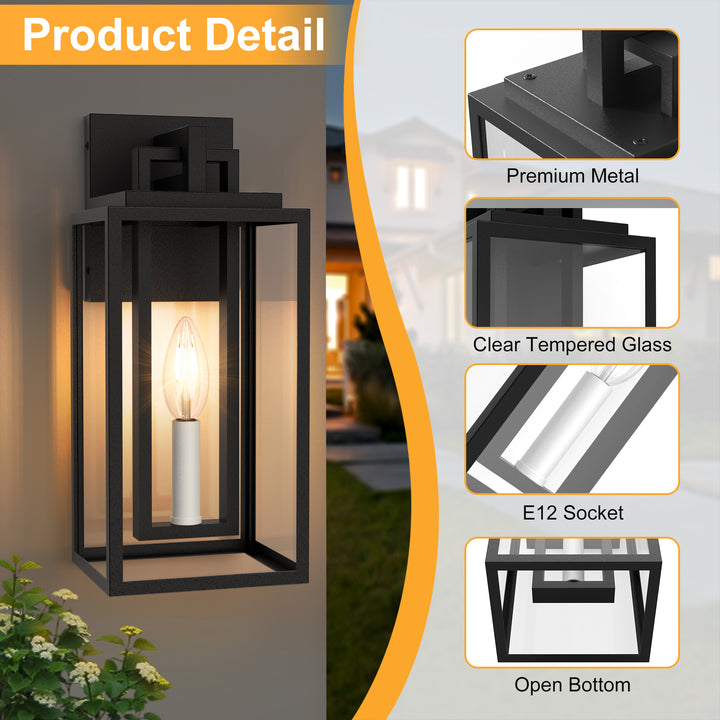 Large Outdoor Wall Lights, 18IN Modern Exterior Lighting Fixtures with White E12 Base, Wall Mount Lantern Waterproof Outside Sconce for House Porch Patio Yard Front Door #7067-2BK
