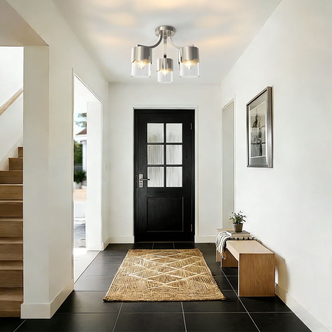 Glimmer 15.75 "- 3 Lights Modern Cluster Brushed Brass/Matte Black/Brushed Nickel Semi Flush Mount Lighting Fixture For Hallway/Laundry Room #29036