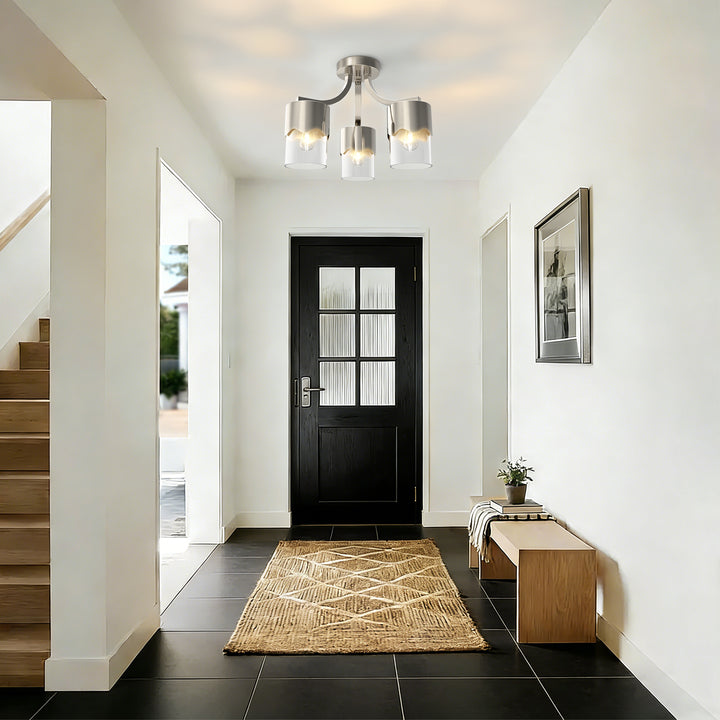 Glimmer 15.75 "- 3 Lights Modern Cluster Brushed Brass/Matte Black/Brushed Nickel Semi Flush Mount Lighting Fixture For Hallway/Laundry Room #29036