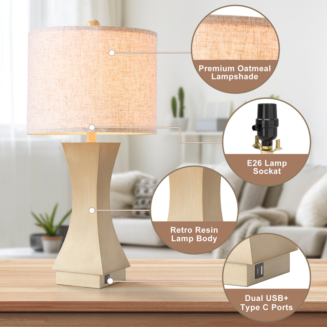 24.5'' Modern Dimmable Resin Table Lamp With USB Port For Living Room/Bedroom #T242