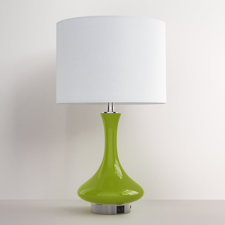 Aura 23.5'' Modern Blue Ceramic Table Lamp With USB Ports For Living Room/Bedroom #T252