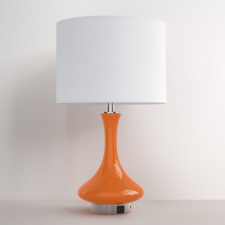 Aura 23.5'' Modern Blue Ceramic Table Lamp With USB Ports For Living Room/Bedroom #T252