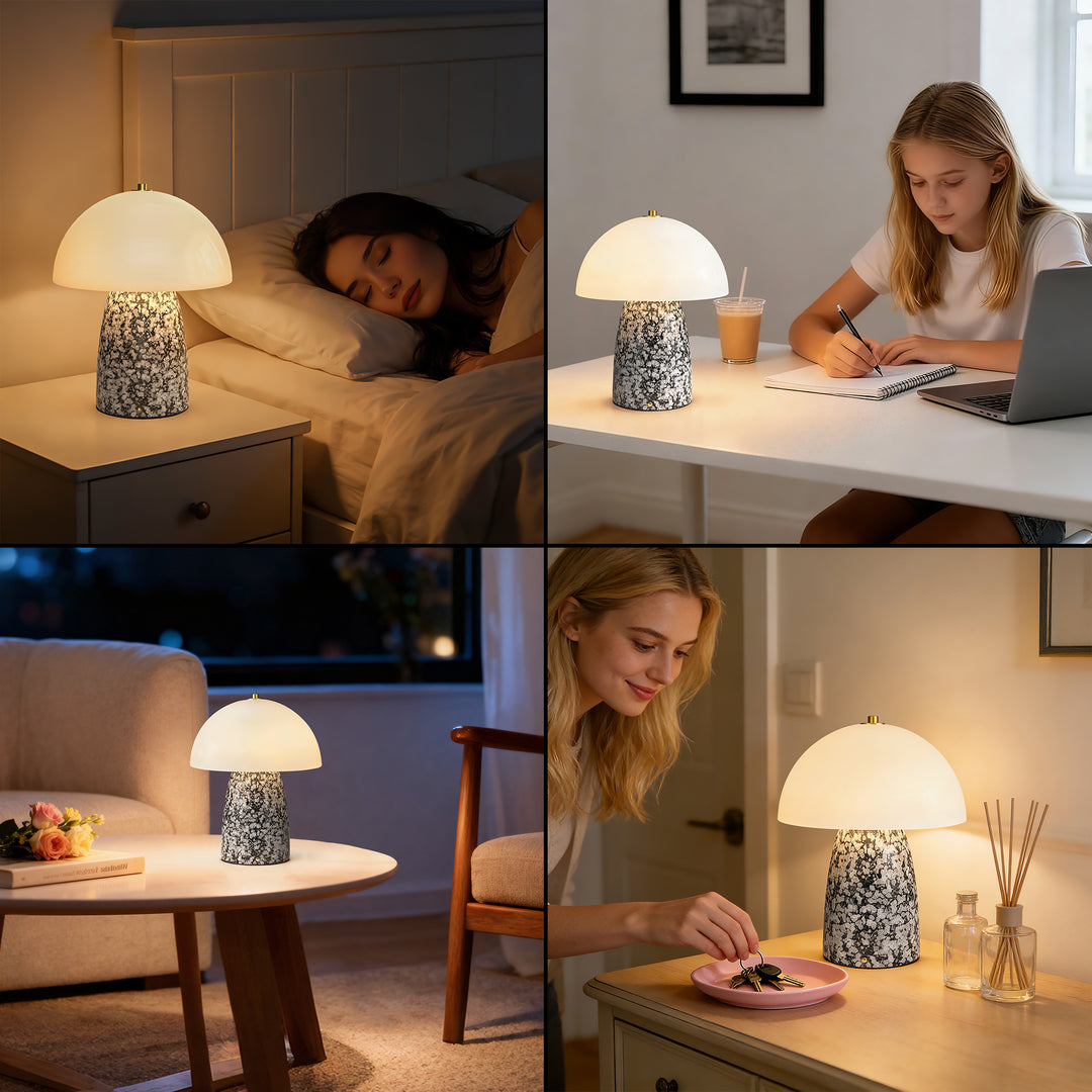 Pulsar 11" Modern Rechargeable Touch Control Desk Lamp, Portable Wireless Ceramic Led Lamp With Milky White Glass Shade, Three-Level Dimming, Suitable For Bedrooms, Living Rooms, Terraces And Outdoors #T281