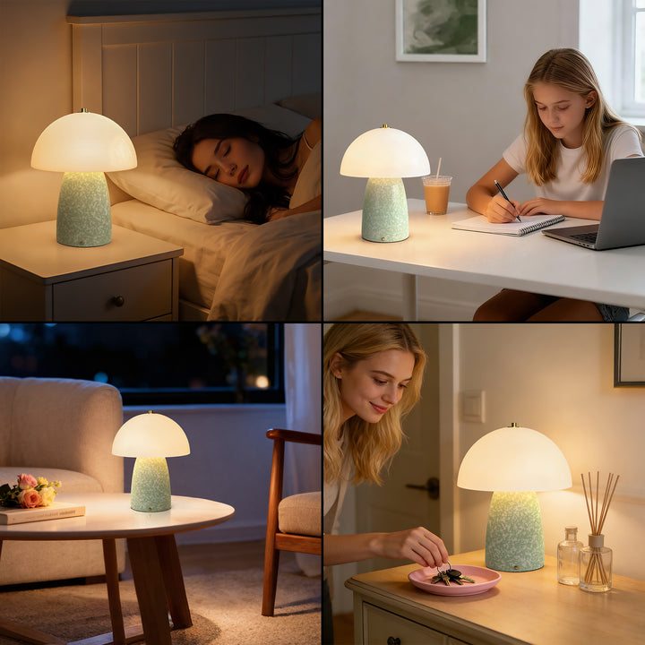 Pulsar 11" Modern Rechargeable Touch Control Desk Lamp, Portable Wireless Ceramic Led Lamp With Milky White Glass Shade, Three-Level Dimming, Suitable For Bedrooms, Living Rooms, Terraces And Outdoors #T281