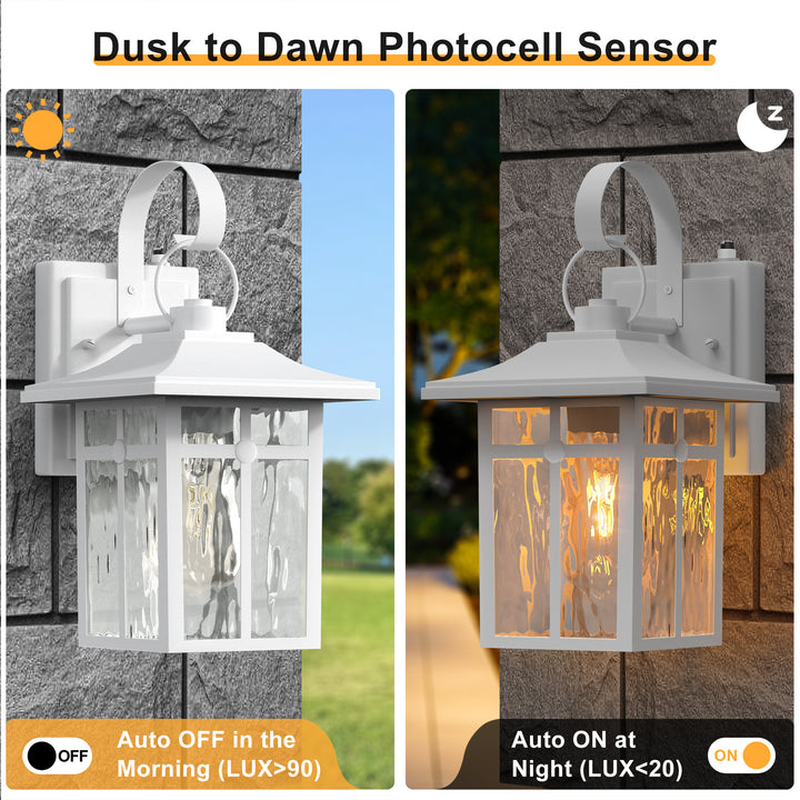 Maxax 2 Pack Dusk to Dawn Outdoor Wall Lights, Exterior Light Fixtures Wall Mount with Ripple Glass, Waterproof Black Porch Lights, Outside Wall Lantern for Entryway, Garage, Patio #MX7003