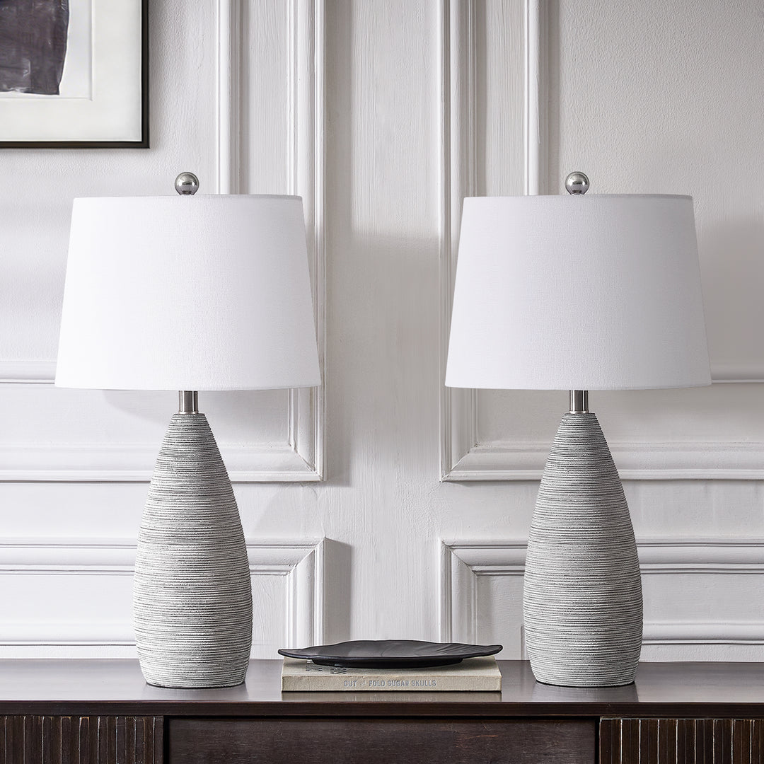 Shimmer 26.5" Farmhouse Traditional Resin Table Lamp, Assembled Linen Shade And Rotary Switch Bedside Lamps For Bedroom And Living Room (Set of 2) #T276