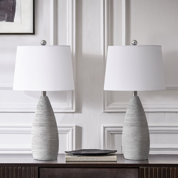 Shimmer 26.5" Farmhouse Traditional Resin Table Lamp, Assembled Linen Shade And Rotary Switch Bedside Lamps For Bedroom And Living Room (Set of 2) #T276