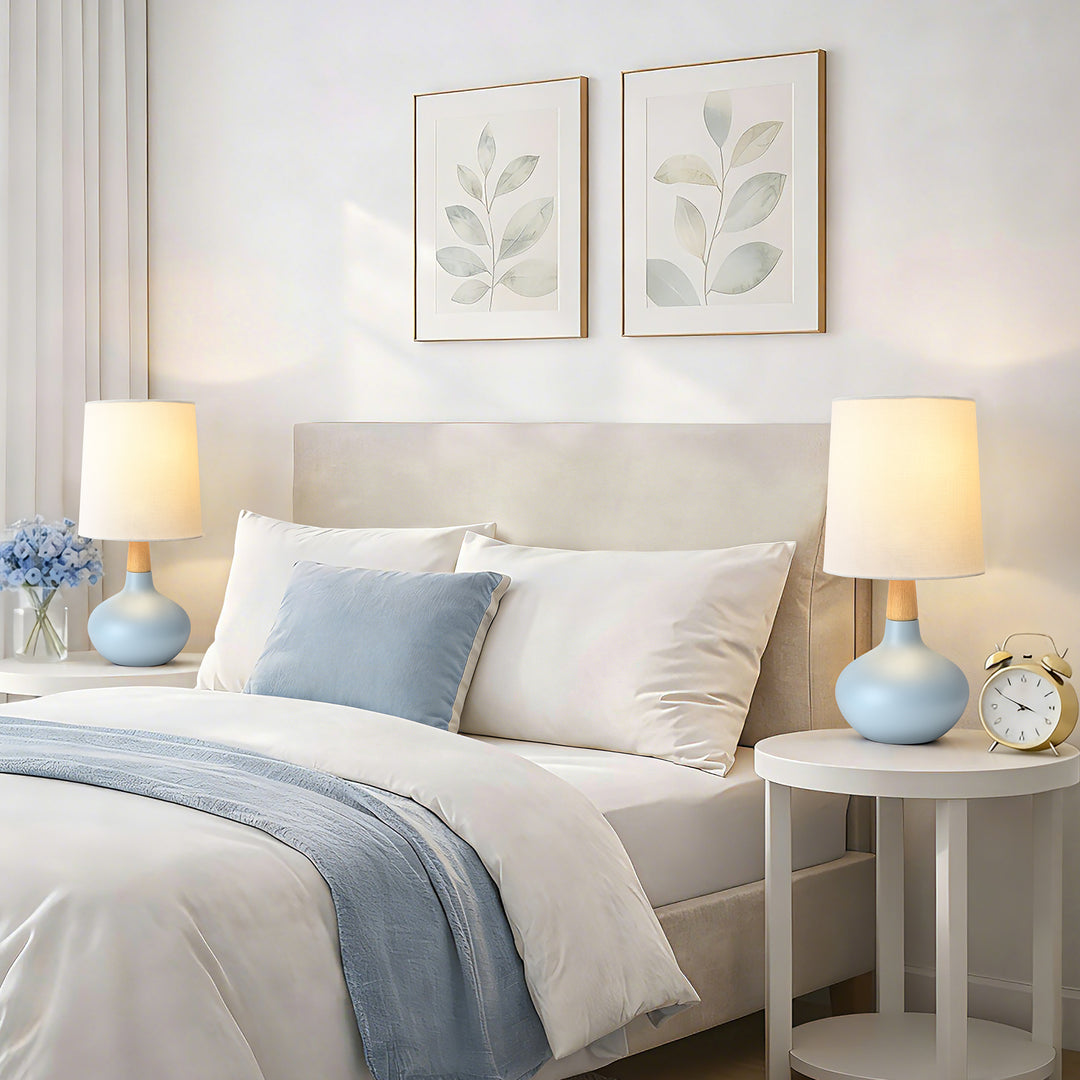 Maxax 14" Ceramic Table Lamps Set of 2, Small Beside Lamps, Modern White Bedside Nightstand Lamps for Living Room Bedroom #T185