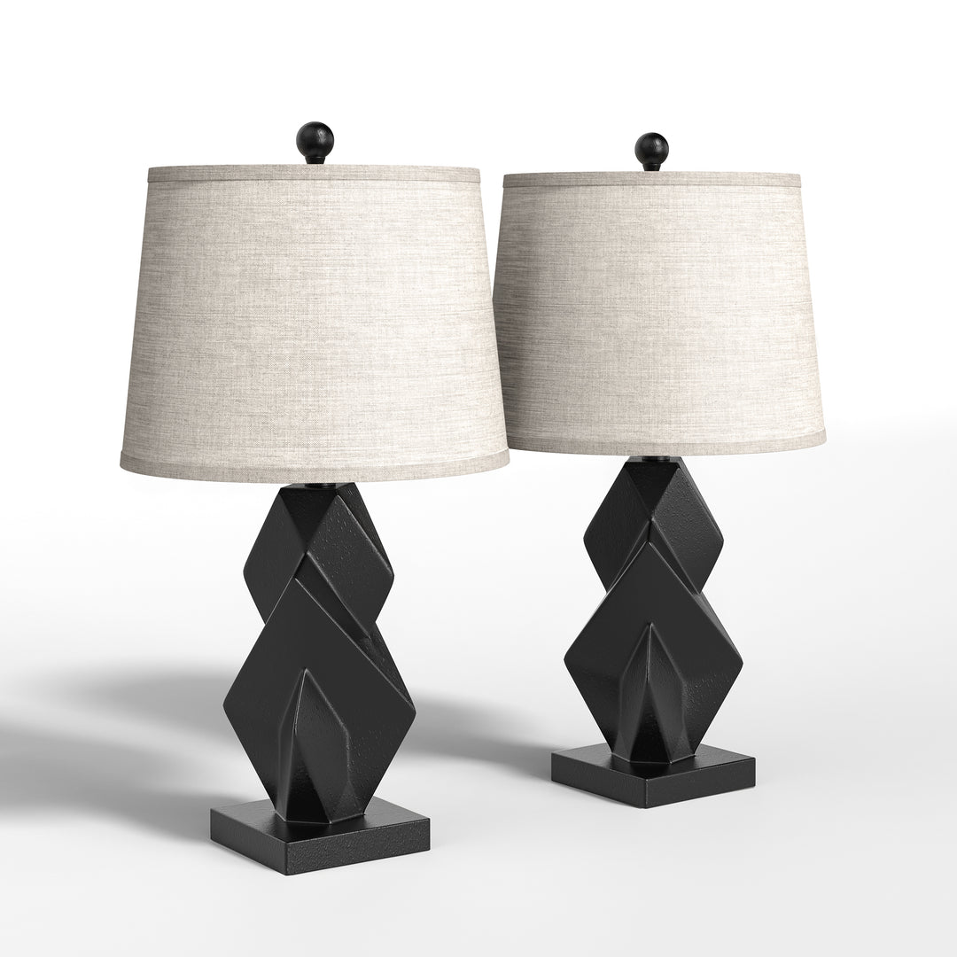 24.5'' Black Resin Modern Glam Table Lamp Set With Usb (Set of 2)