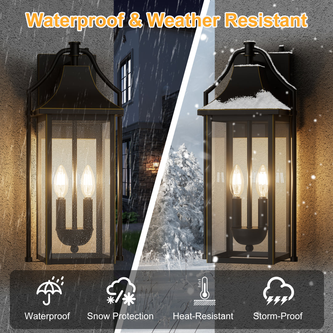 Lawyettle 18" Outdoor Wall Lantern with Dusk to Dawn Sensor, 2-Light Waterproof Brown Wall Sconce with Glass for Porch, Garage, Front Door, Patio #7040