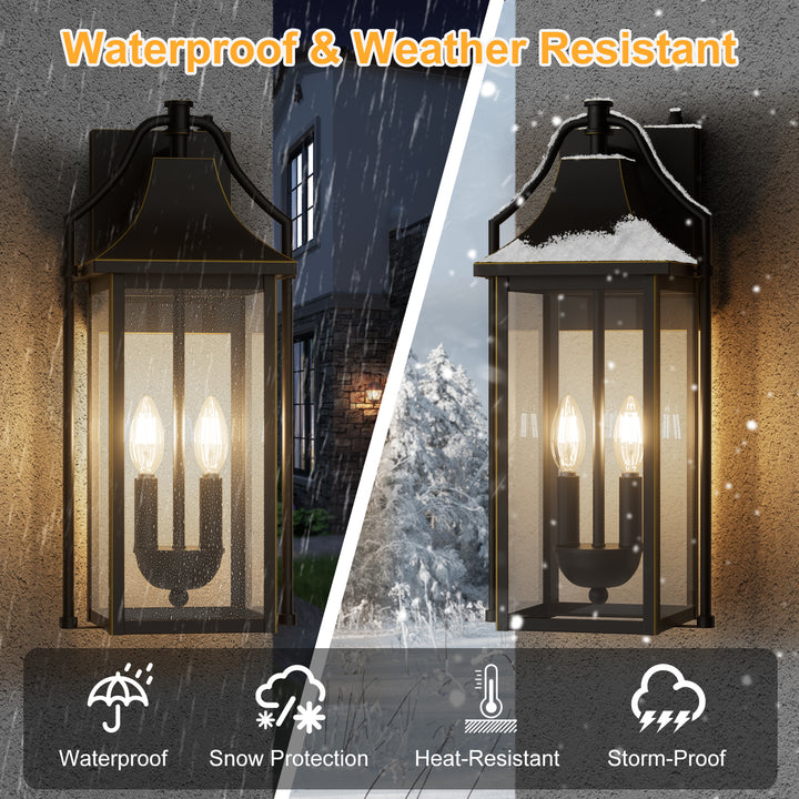 Lawyettle 18" Outdoor Wall Lantern with Dusk to Dawn Sensor, 2-Light Waterproof Brown Wall Sconce with Glass for Porch, Garage, Front Door, Patio #7040