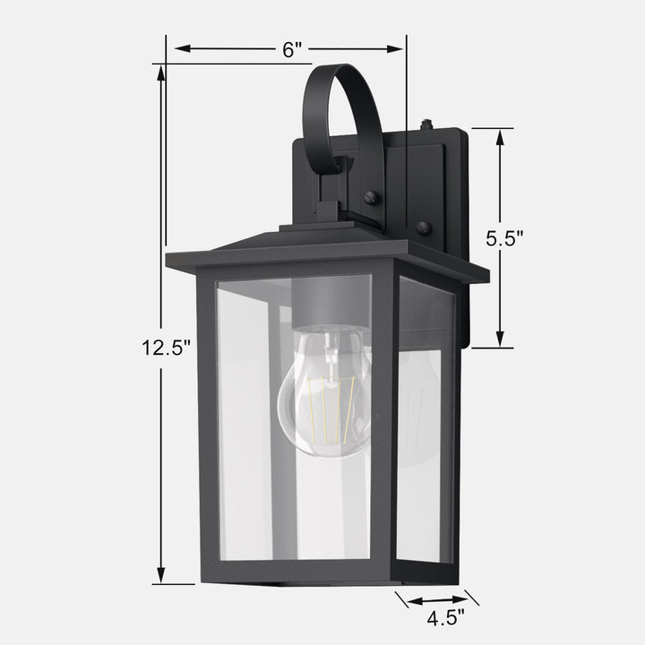 Dusk to Dawn 12.5" Outdoor Wall Sconce, Exterior Wall Light Fixture, Matte Black Porch Light Outdoor, Outside Wall Mount Lantern for House Garage Doorway (Bulb Include) #7004