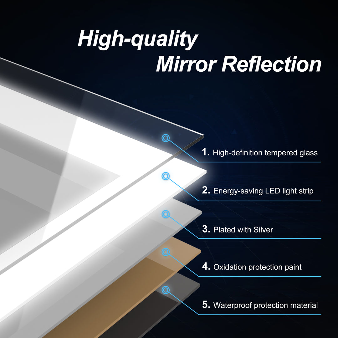 Modern Space Aluminum Framed Led Lighted Dimmable Anti-Fog Tempered Glass Bathroom #MS02