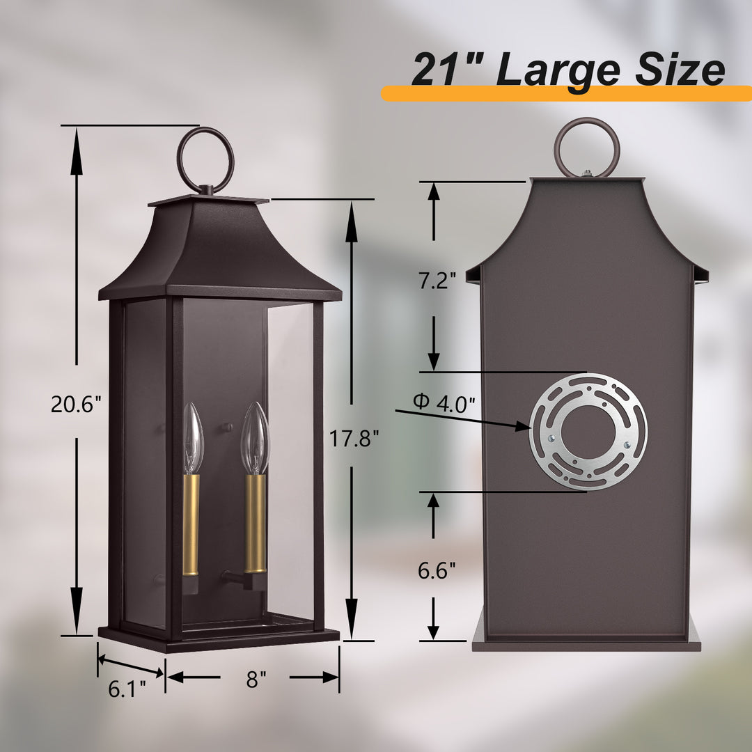 Montpelier Dusk to Dawn Outdoor Wall Lantern 2-Light, 21" Large Outside Wall Sconce, Modern Black Wall Light Fixture with Glass, Waterproof Exterior Lamp for House, Porch, Garage #MX7008