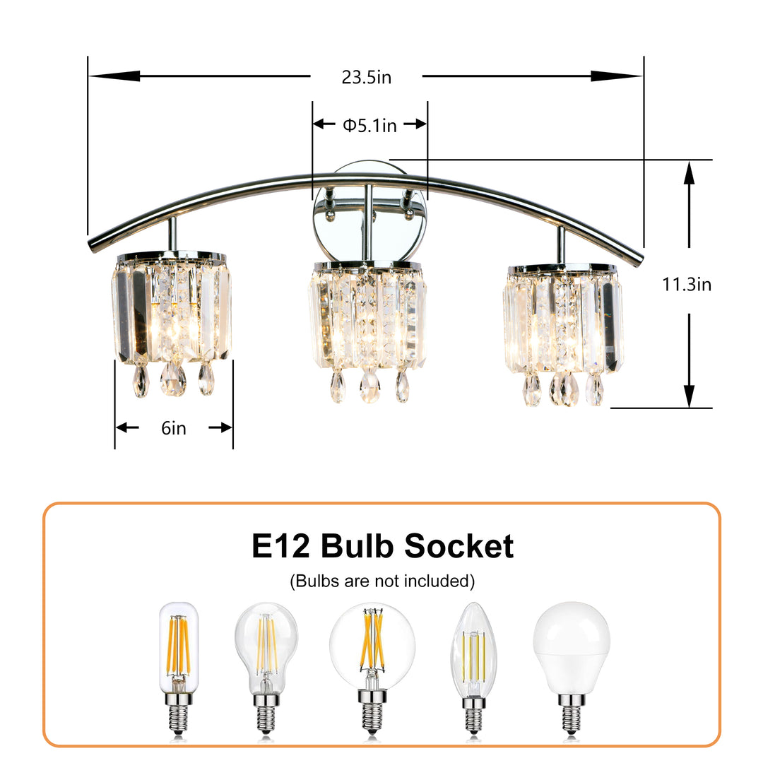 Dimmable Bathroom Vanity Light With Crystal Shade #19233-3CH