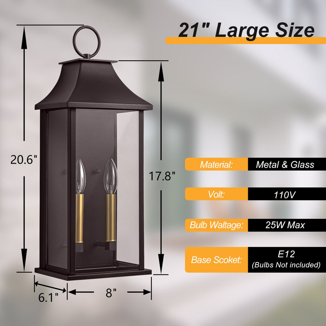 Lawyettle Bronze Smart Dusk to Dawn Outdoor Wall Light, 20.6" Large Outside Wall Sconce Light 2-Light, Modern Exterior Wall Lantern with Glass, Waterproof Outdoor Porch Light for House, Porch #MX7008