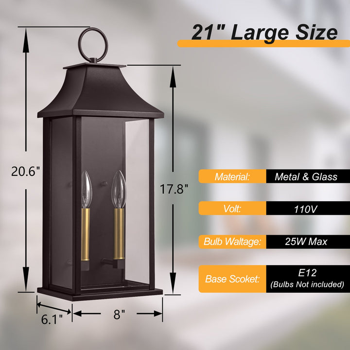 Lawyettle Bronze Smart Dusk to Dawn Outdoor Wall Light, 20.6" Large Outside Wall Sconce Light 2-Light, Modern Exterior Wall Lantern with Glass, Waterproof Outdoor Porch Light for House, Porch #MX7008