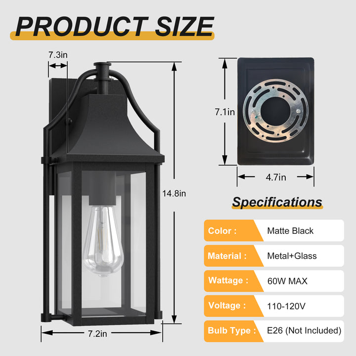 Lawyettle 18" Outdoor Wall Lantern with Dusk to Dawn Sensor, 2-Light Waterproof Brown Wall Sconce with Glass for Porch, Garage, Front Door, Patio #7040