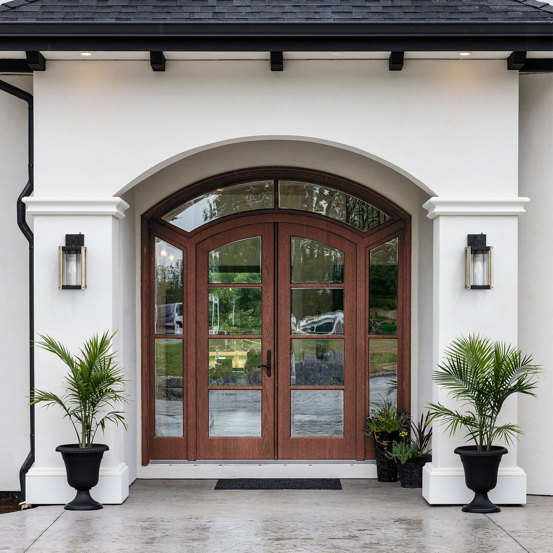 1-light 13''H Black And Wood Grain Iron Etl Outdoor Wall Lantern with Dusk to Dawn #7051