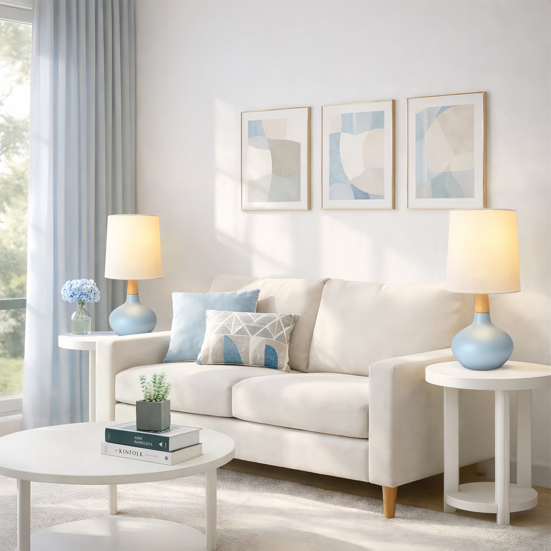 Maxax 14" Ceramic Table Lamps Set of 2, Small Beside Lamps, Modern White Bedside Nightstand Lamps for Living Room Bedroom #T185