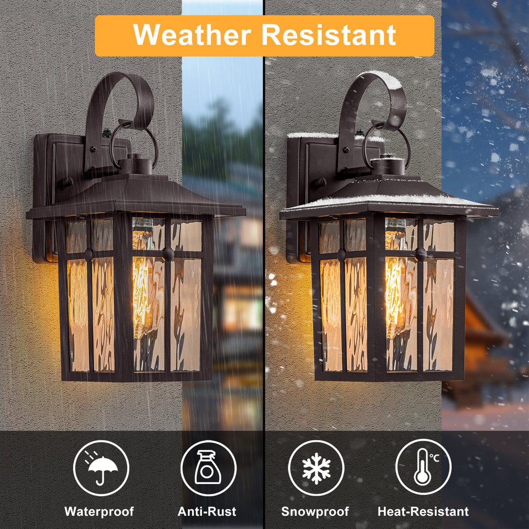 Maxax 2 Pack Dusk to Dawn Outdoor Wall Lights, Exterior Light Fixtures Wall Mount with Ripple Glass, Waterproof Black Porch Lights, Outside Wall Lantern for Entryway, Garage, Patio #MX7003