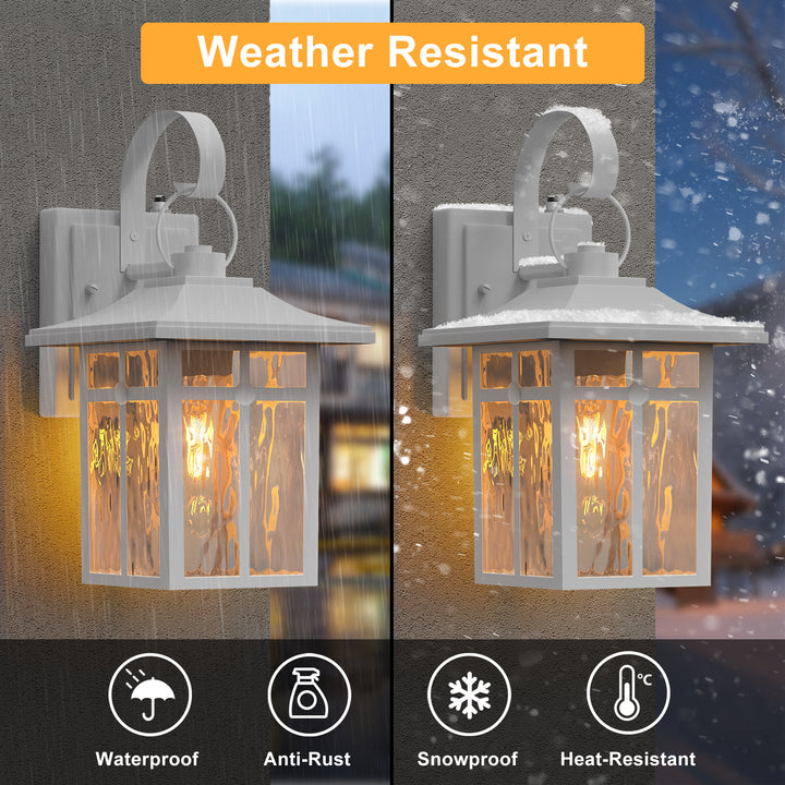 Maxax 2 Pack Dusk to Dawn Outdoor Wall Lights, Exterior Light Fixtures Wall Mount with Ripple Glass, Waterproof Black Porch Lights, Outside Wall Lantern for Entryway, Garage, Patio #MX7003