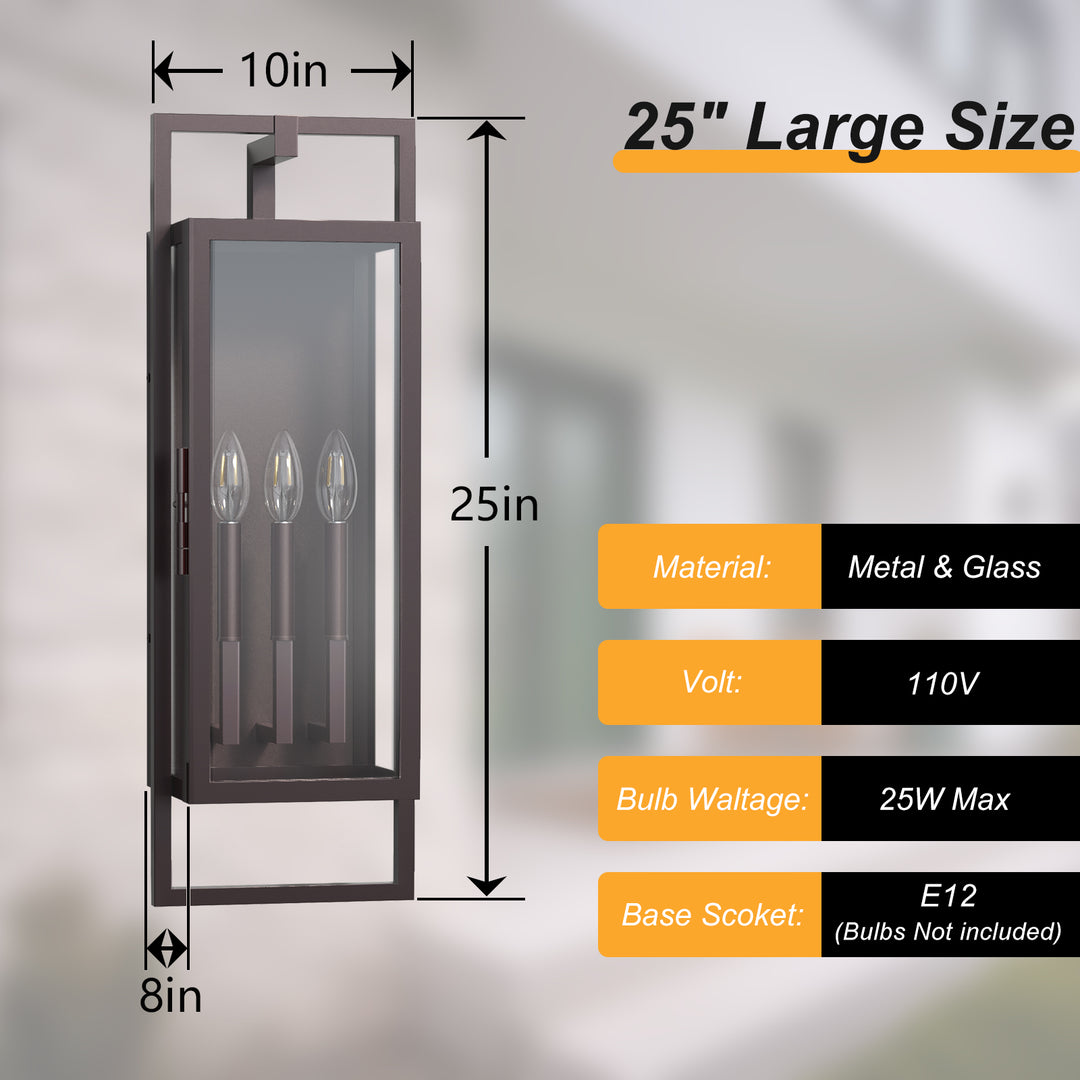 Radiance 3 -Light Steel And Glass Outdoor Wall Light with Dusk to Dawn #7030
