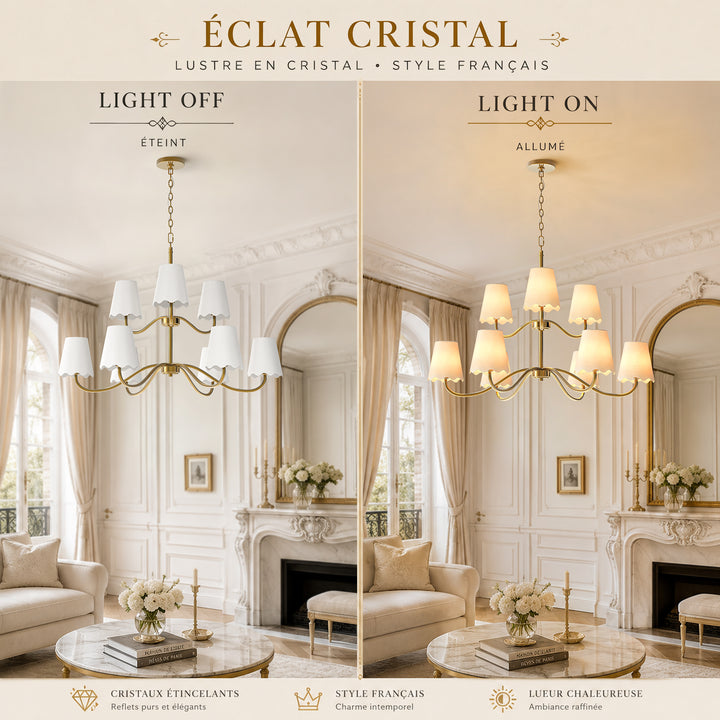 Twilight 38" 9-Light Polished Brass Spider Chandelier with Linen Shades for Dining Room & Living Room #39018