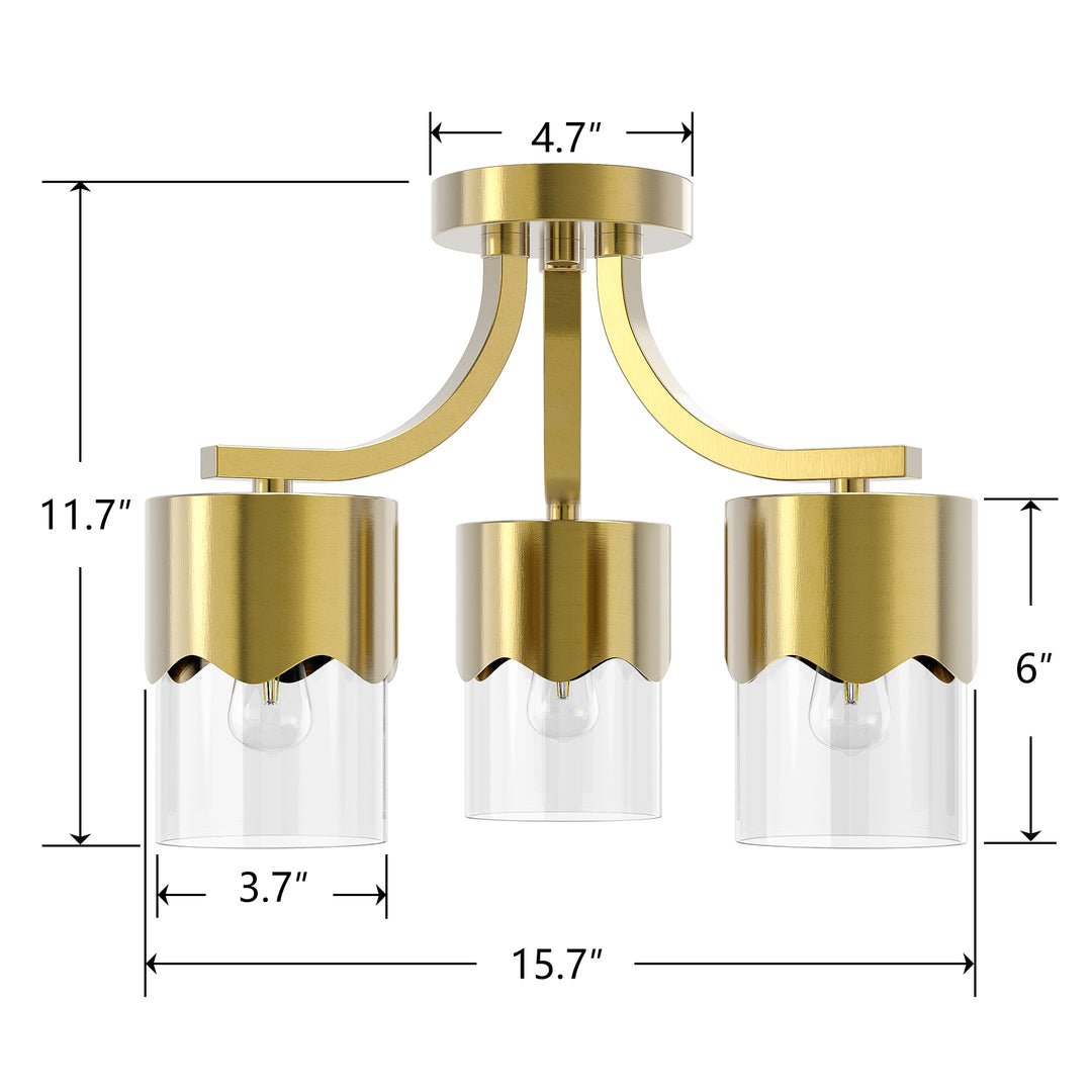 Glimmer 15.75 "- 3 Lights Modern Cluster Brushed Brass/Matte Black/Brushed Nickel Semi Flush Mount Lighting Fixture For Hallway/Laundry Room #29036