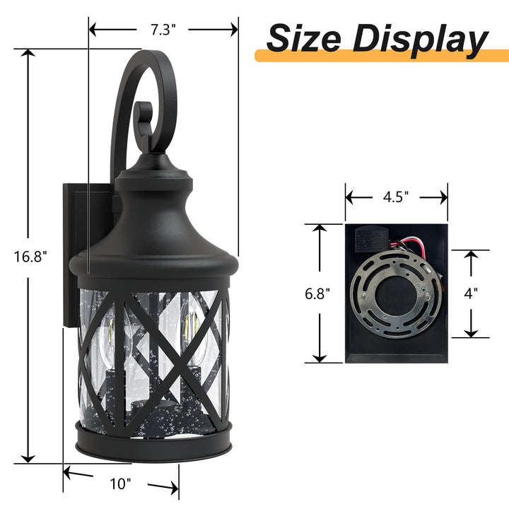 2 - Light 17''H Black Iron and Aluminum Seeded Glass Etl Outdoor Wall Lantern with Dusk to Dawn #7017