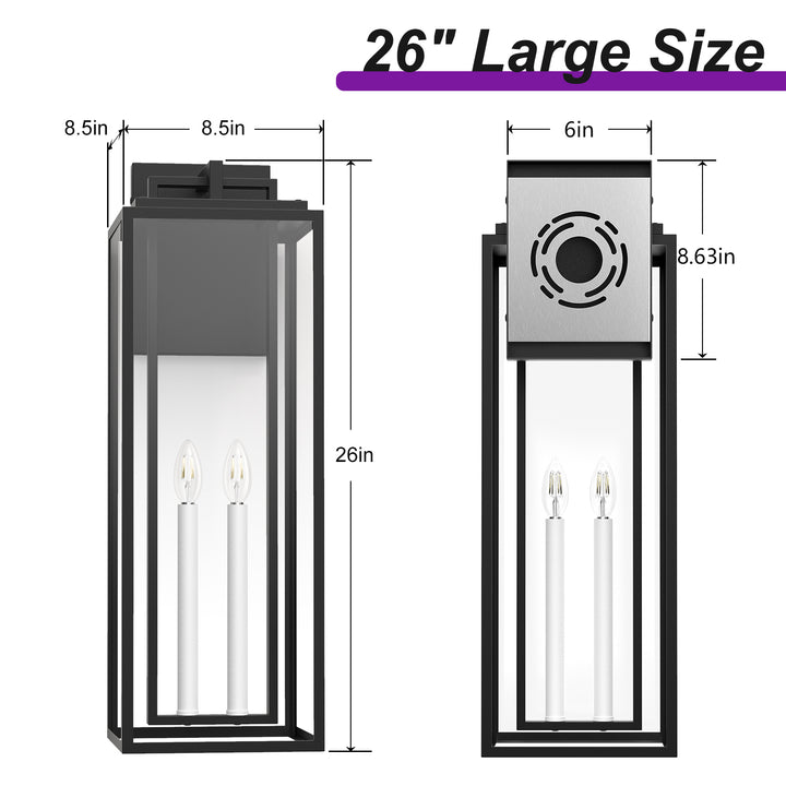 Harbor Black and Gold Base Outdoor Wall Light with Dusk to Dawn and Clear Tempered Glass #OW7102