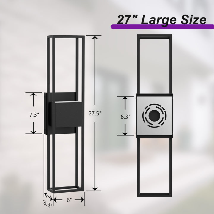 Modern Outdoor Wall Lights, 27.56IN Large Wall Sconce - 3000K Warm White Integrated LED Exterior Lighting Fixture, Waterproof Outdoor Lantern Lights for House, Porch, Garage #7079-2BK