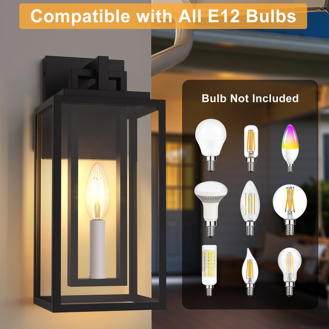 Large Outdoor Wall Lights, 18IN Modern Exterior Lighting Fixtures with White E12 Base, Wall Mount Lantern Waterproof Outside Sconce for House Porch Patio Yard Front Door #7067-2BK