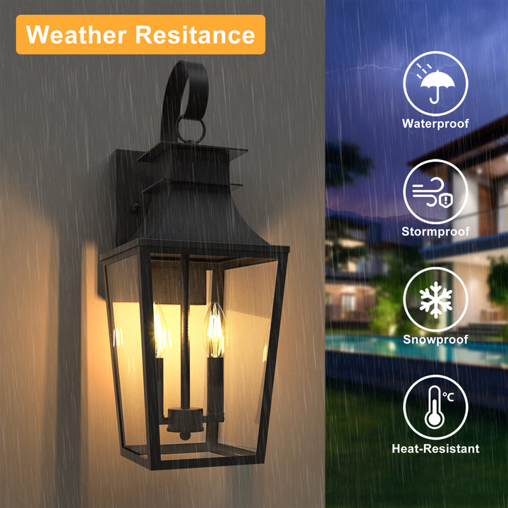 Tempered Glass Outdoor Wall Light With Dusk To Dawn #7060-2BK
