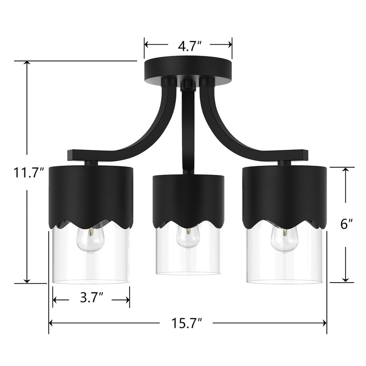 Glimmer 15.75 "- 3 Lights Modern Cluster Brushed Brass/Matte Black/Brushed Nickel Semi Flush Mount Lighting Fixture For Hallway/Laundry Room #29036