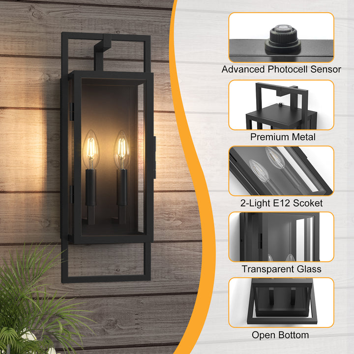 Radiance 3 -Light Steel And Glass Outdoor Wall Light with Dusk to Dawn #7030