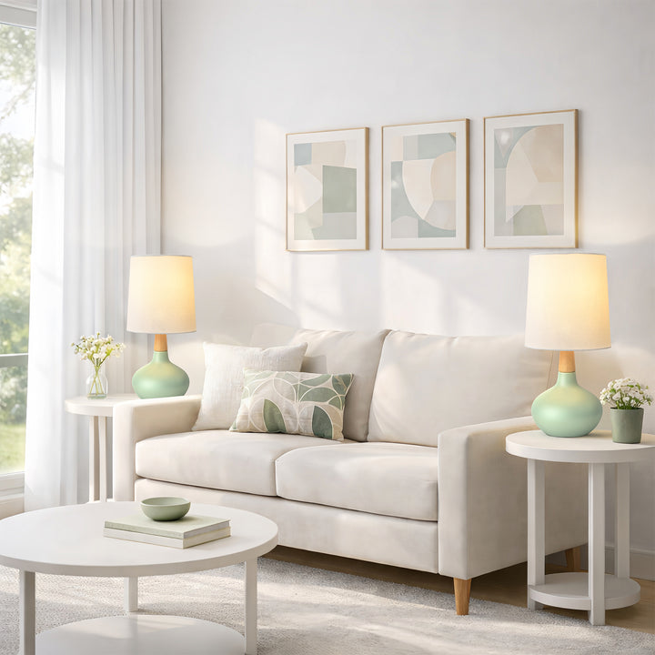 Maxax 14" Ceramic Table Lamps Set of 2, Small Beside Lamps, Modern White Bedside Nightstand Lamps for Living Room Bedroom #T185