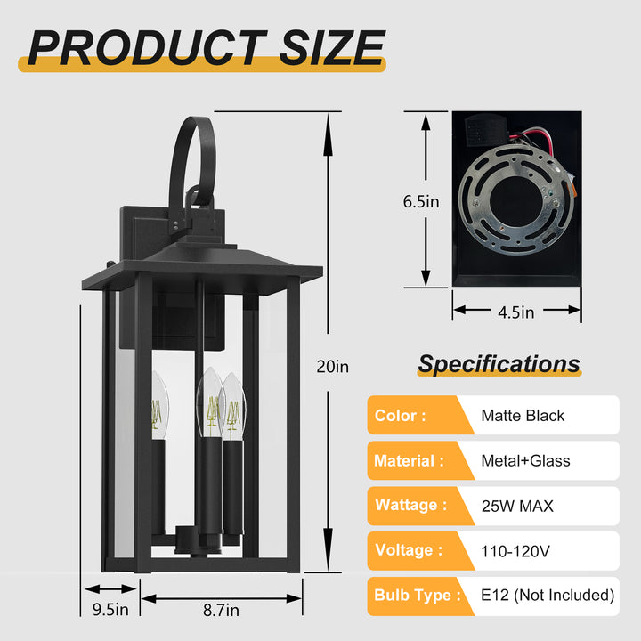 Dusk to Dawn 12.5" Outdoor Wall Sconce, Exterior Wall Light Fixture, Matte Black Porch Light Outdoor, Outside Wall Mount Lantern for House Garage Doorway (Bulb Include) #7004