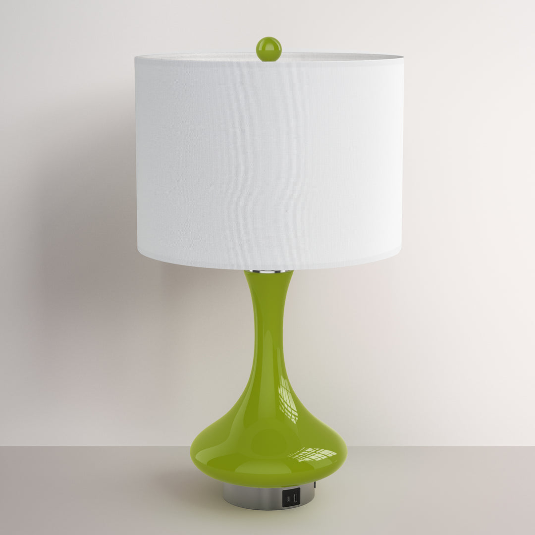 Aura 23.5'' Modern Blue Ceramic Table Lamp With USB Ports For Living Room/Bedroom #T252