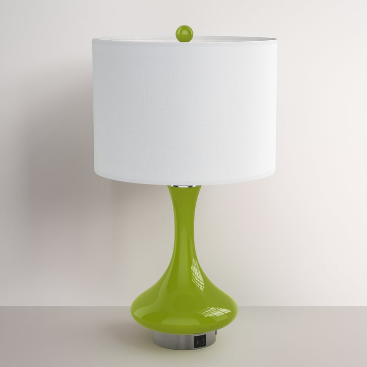 Aura 23.5'' Modern Blue Ceramic Table Lamp With USB Ports For Living Room/Bedroom #T252