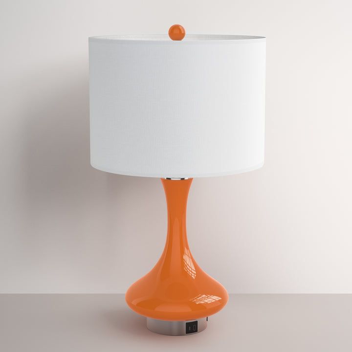 Aura 23.5'' Modern Blue Ceramic Table Lamp With USB Ports For Living Room/Bedroom #T252