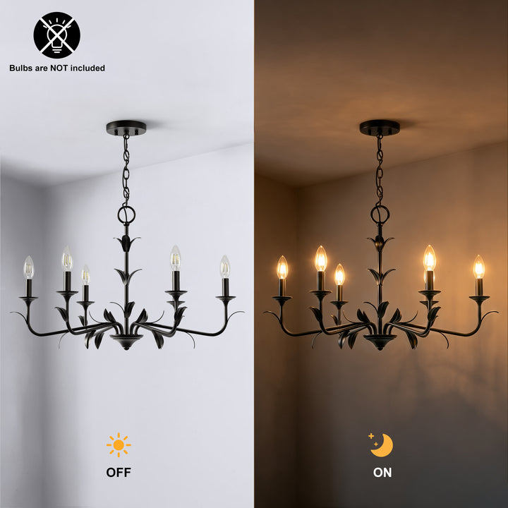 30" 6-Light Matte Black Candle Style Chandelier for Dining Room & Living Room #48009