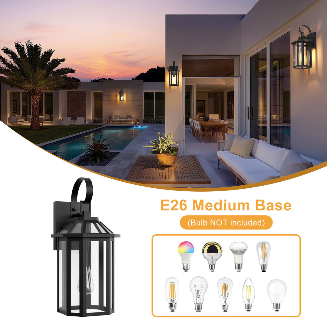 Solstice 1-Light 𝟮𝟬-𝗜𝗡𝗖𝗛 Black Iron Outdoor Wall Lantern With Tempered Glass #7068