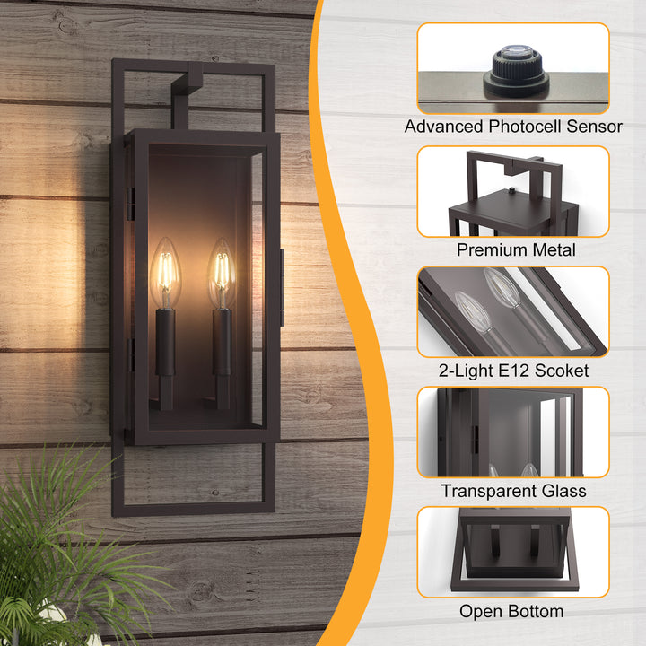 Radiance 3 -Light Steel And Glass Outdoor Wall Light with Dusk to Dawn #7030
