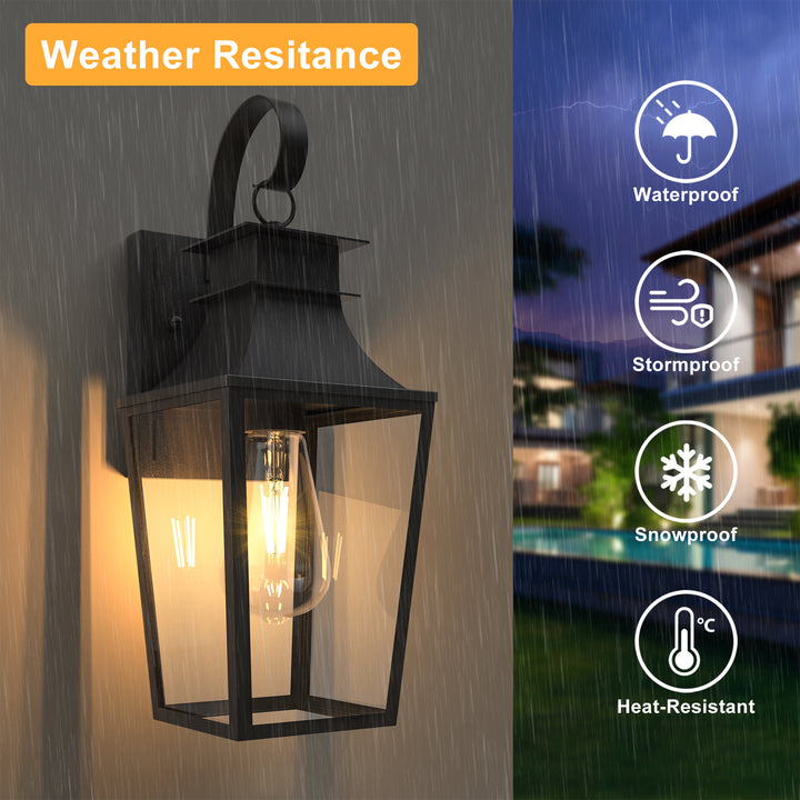 Tempered Glass Outdoor Wall Light With Dusk To Dawn #7060-2BK