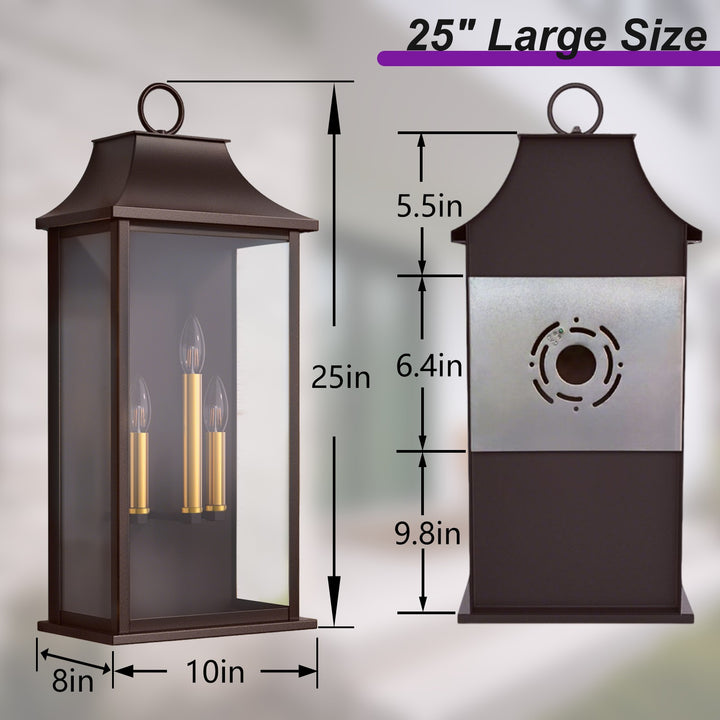 Maxax 25-Inch Bronze Outdoor Wall Lantern, 3-Light Dusk to Dawn Outdoor Wall Sconce for Porch, Patio #7008