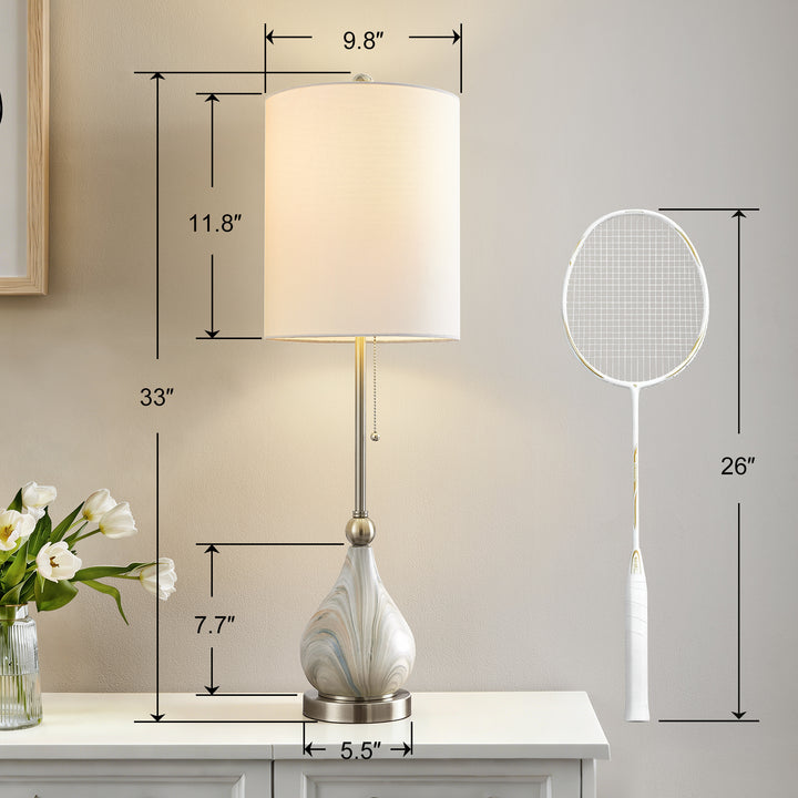 33" Modern Glam Ceramic Table Lamp With Pre-assembled Shade And Pull Chain For Bedroom Living Room #T293