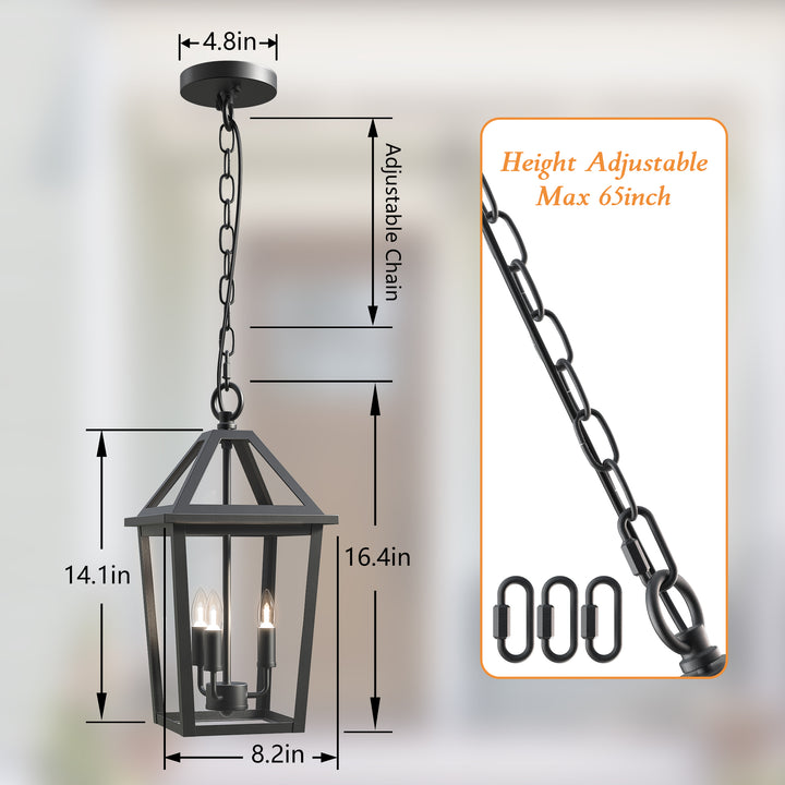 3 Light 16.4''H Iron Outdoor Hanging Lantern #7048